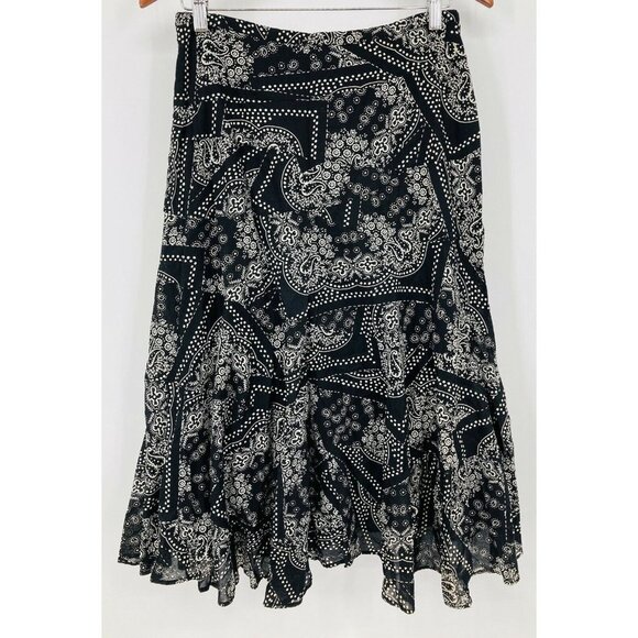 Ralph Lauren Petite Tier Skirt 4 4P Black Paisley - Picture 3 of 7
